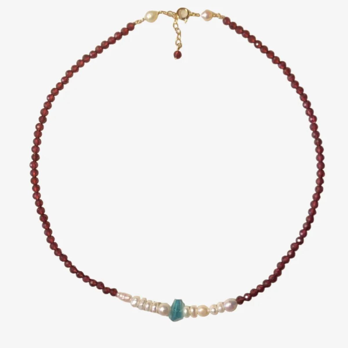 14K Gold-Filled Charming LUCENT TIDE Garnet Necklace with Blue Apatite Accent - Romantic Elegance by LING LAN Jewelry