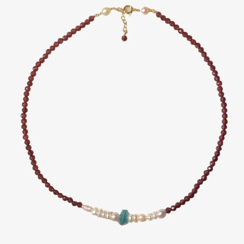 14K Gold-Filled Charming LUCENT TIDE Garnet Necklace with Blue Apatite Accent - Romantic Elegance by LING LAN Jewelry