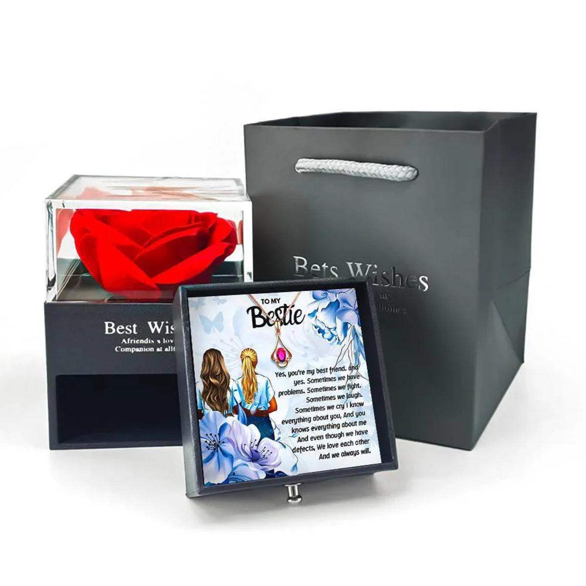 Best Friend Necklace Gift With Rose Flower Jewelry Box