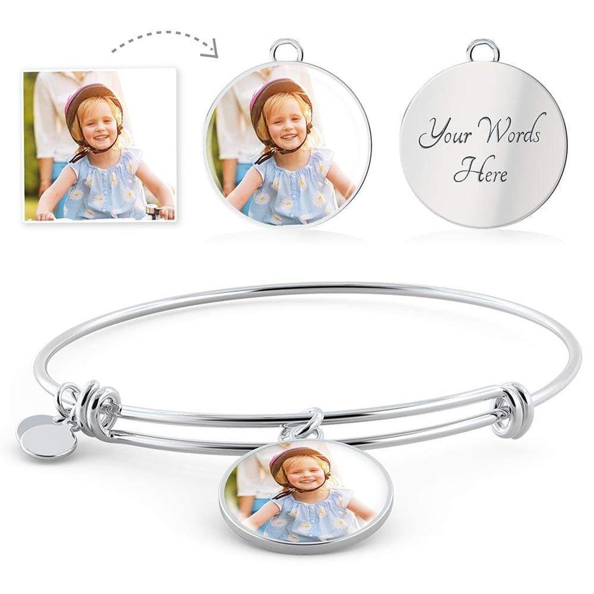 Circle Pendant Adjustable Bangle - Photo and Message