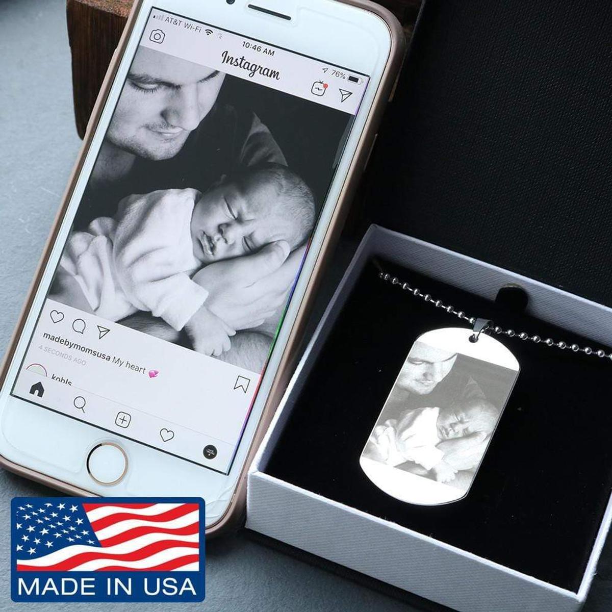 Photo Etched Dog Tag Necklace - Military Ball Chain