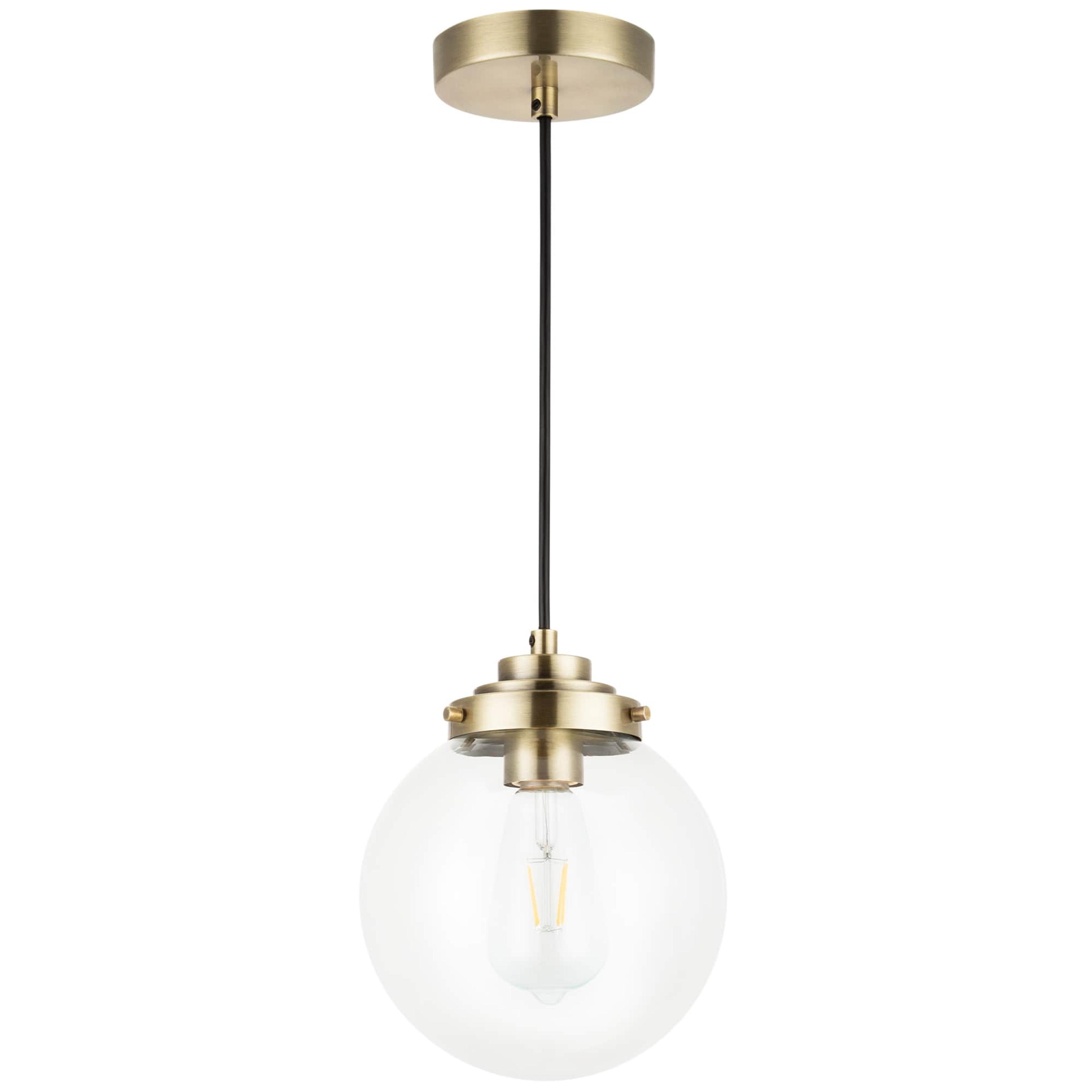 Industrial Glass Globe Pendant Light, Antique Brass