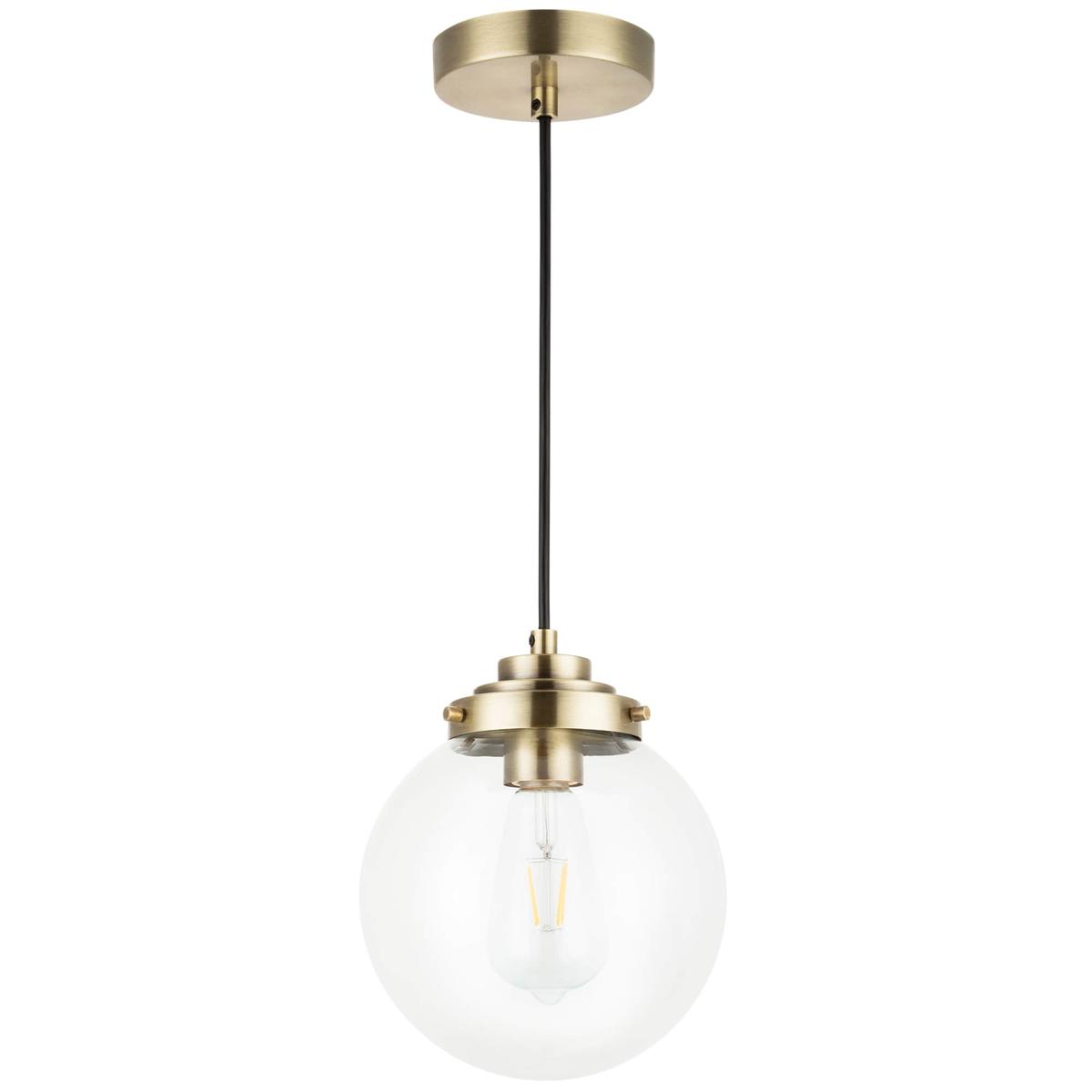 Industrial Glass Globe Pendant Light, Antique Brass