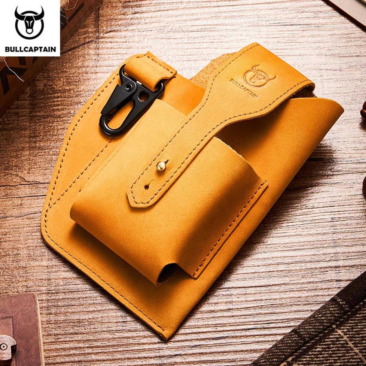 BULLCAPTAIN Men's Leather Waist Bag Phone Pouch