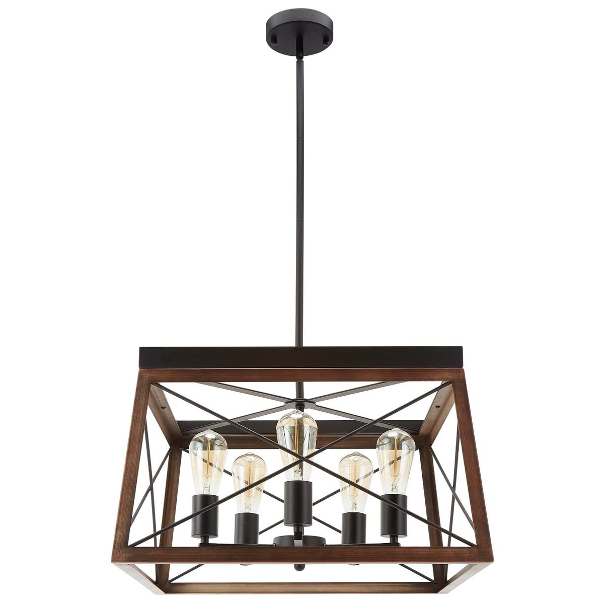 5-Bulb Open Metal Frame Pendant Chandelier