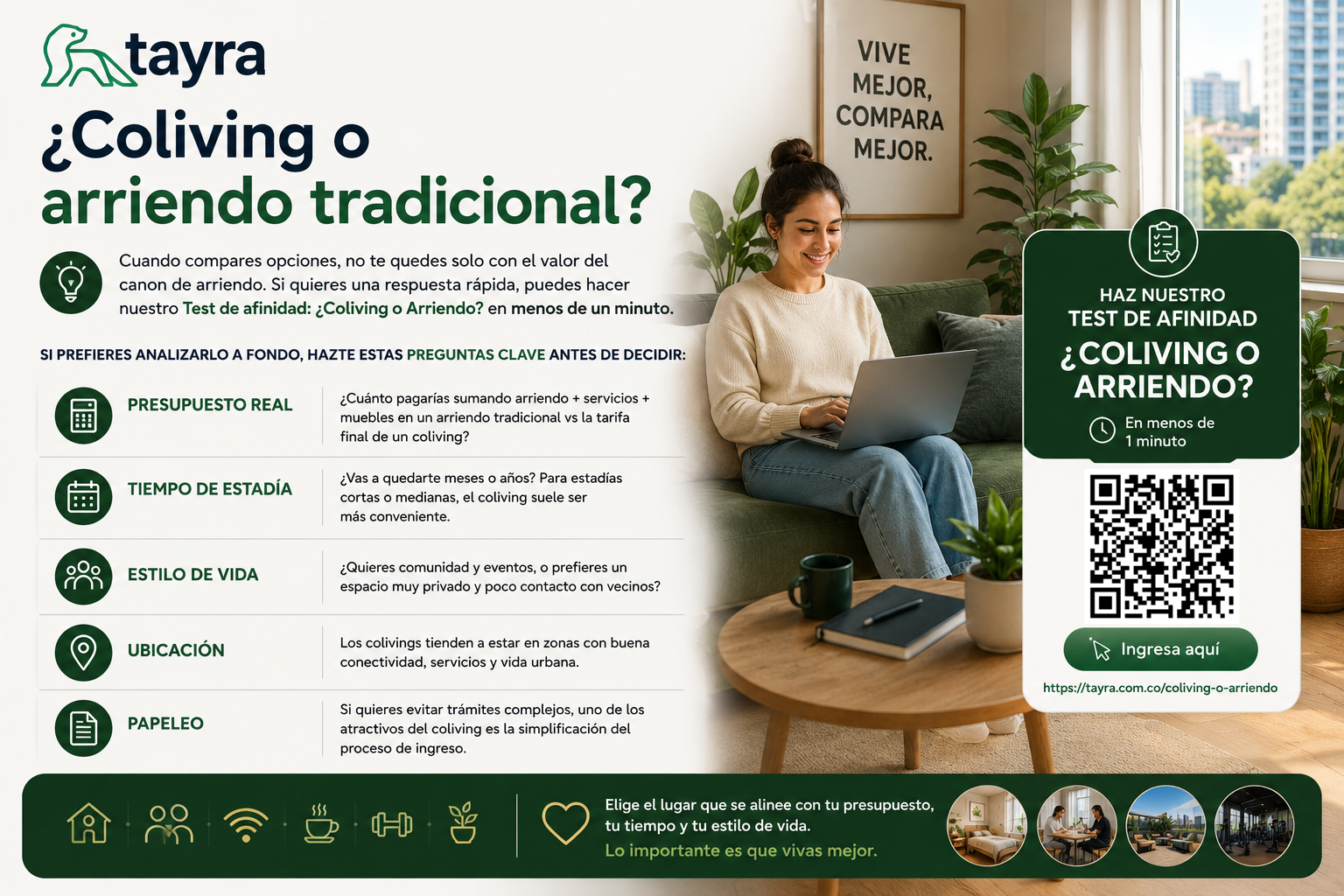 ¿Coliving o arriendo tradicional? Comparativa para elegir vivienda en Bogotá y Medellín según presupuesto, tiempo de estadía, ubicación, comunidad y procesos de arrendamiento.