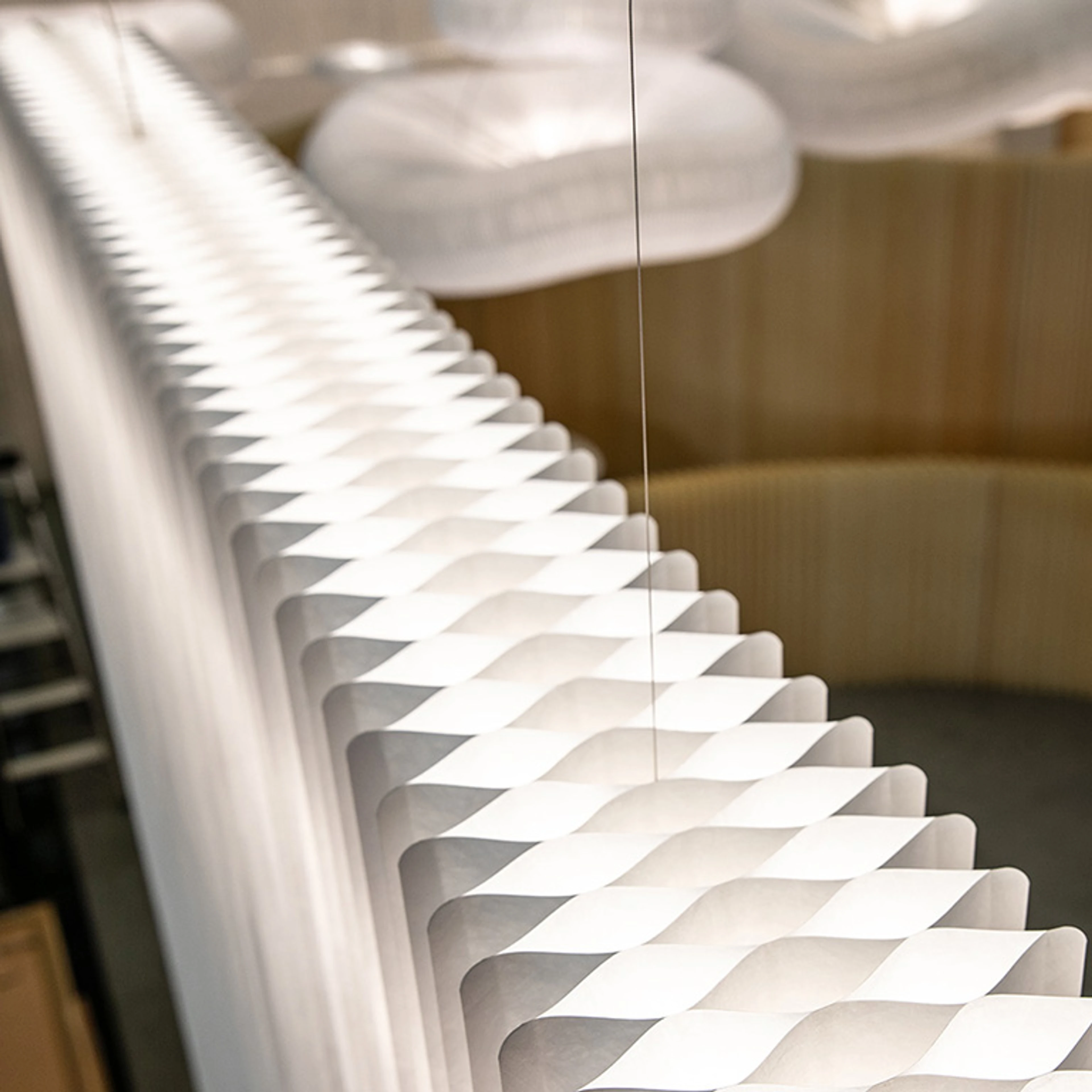 suspended softwall luminaire - ceiling hung interior partition