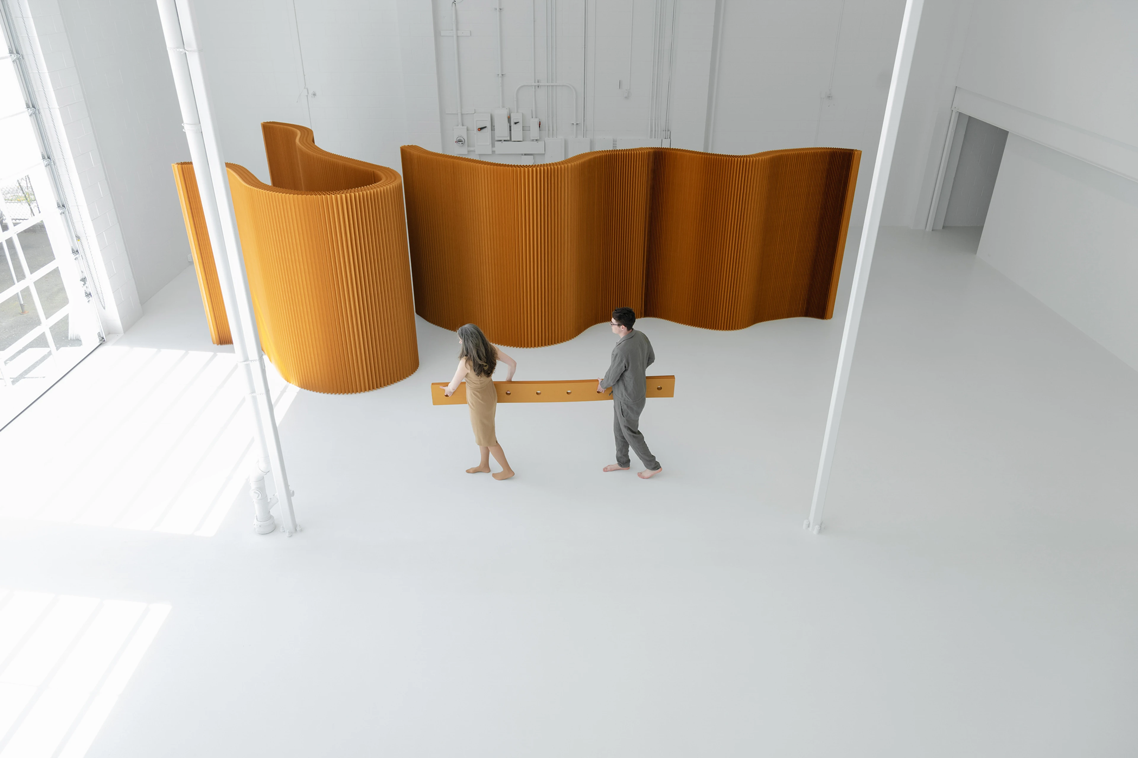 environmentally sustainable wall system, softwall, paper room divider, efficient use of material, molo