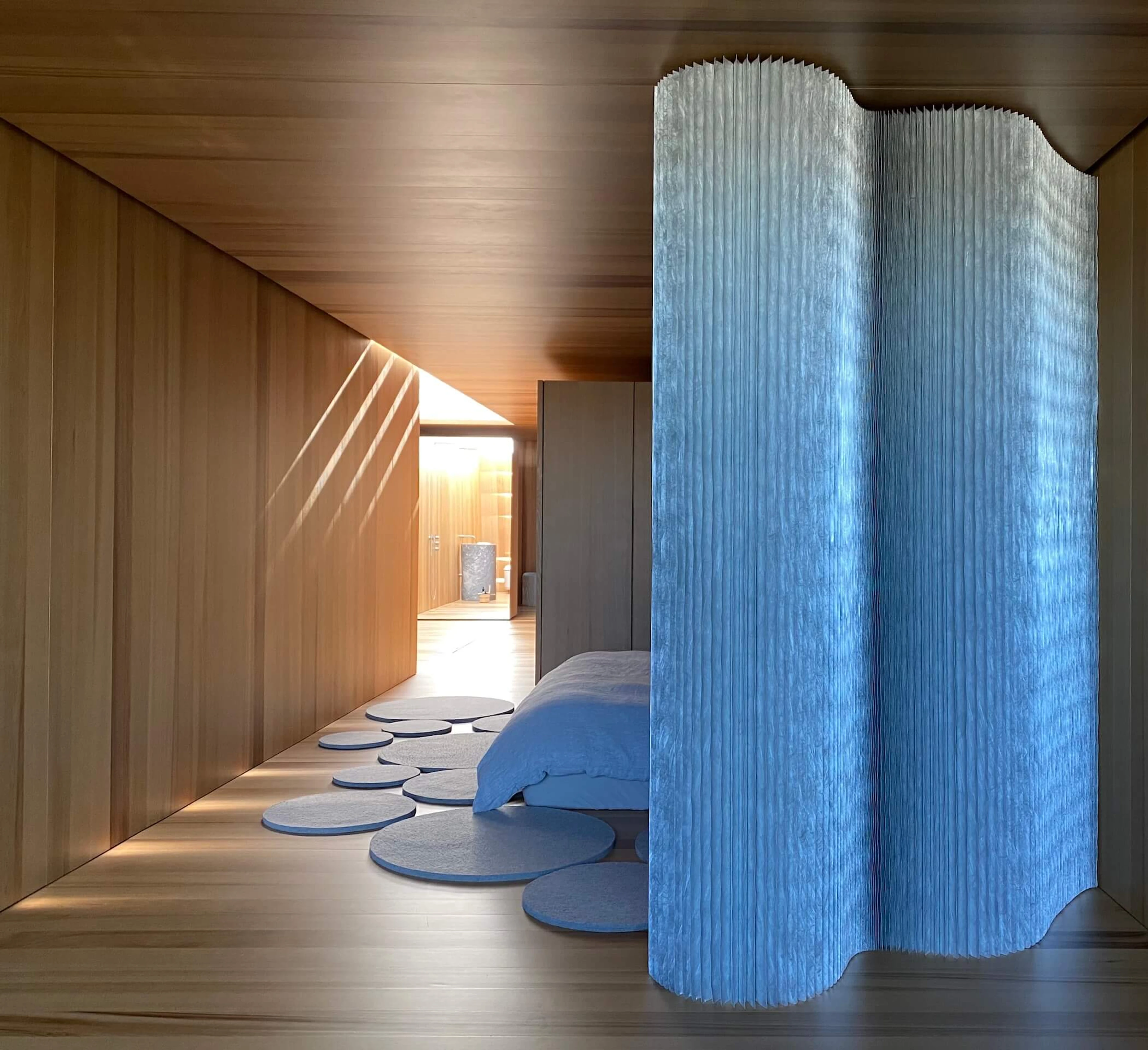 molo aluminum textile softwall room dividers featured in the cedar bedroom