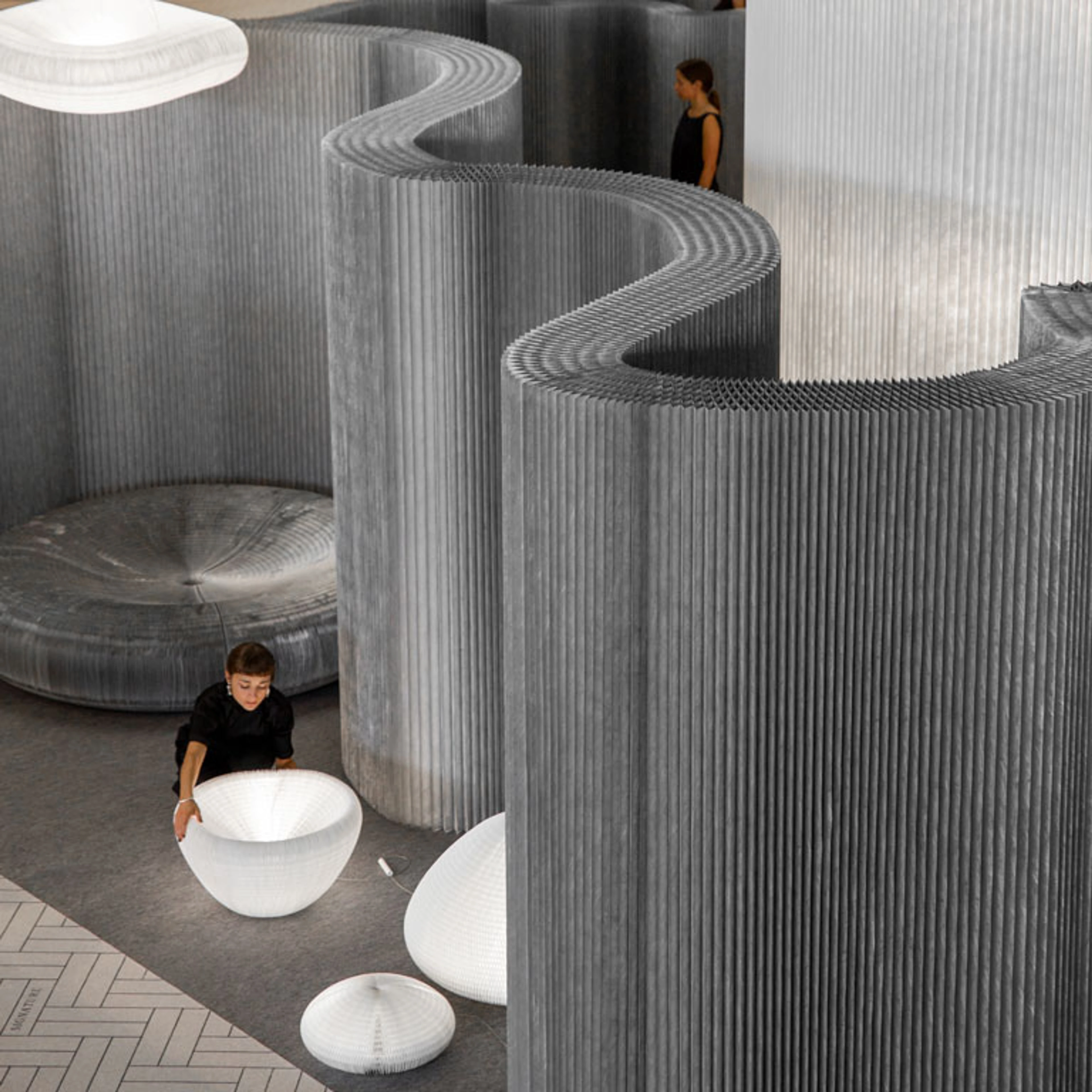 mobile aluminum textile partition walls - cloud pendant lighting - molo