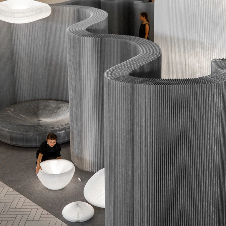 mobile aluminum textile partition walls - cloud pendant lighting - molo