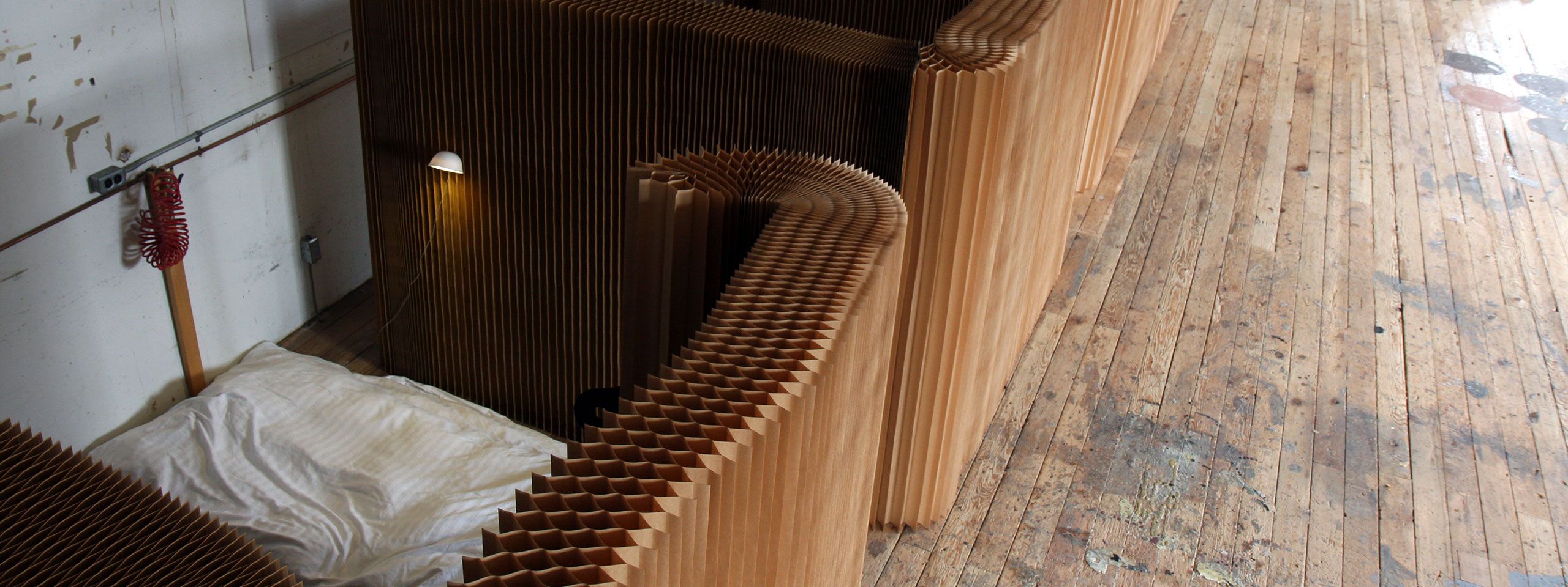 Detail of a room made with softshelter, a disaster relief system and temporary housing solution.