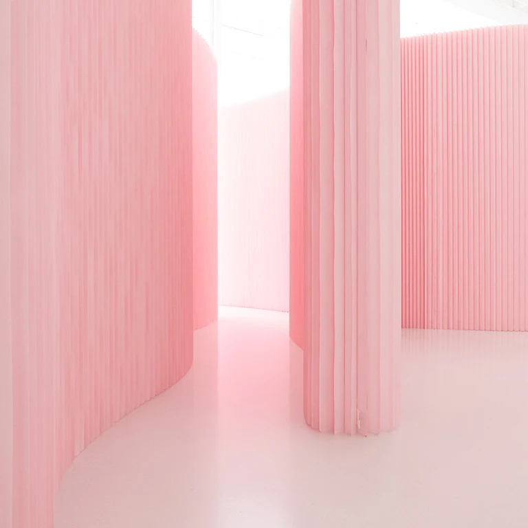 softwall, folding partition,pink walls, Pantone 12-1305 pink in architecture, custom colour walls, molo