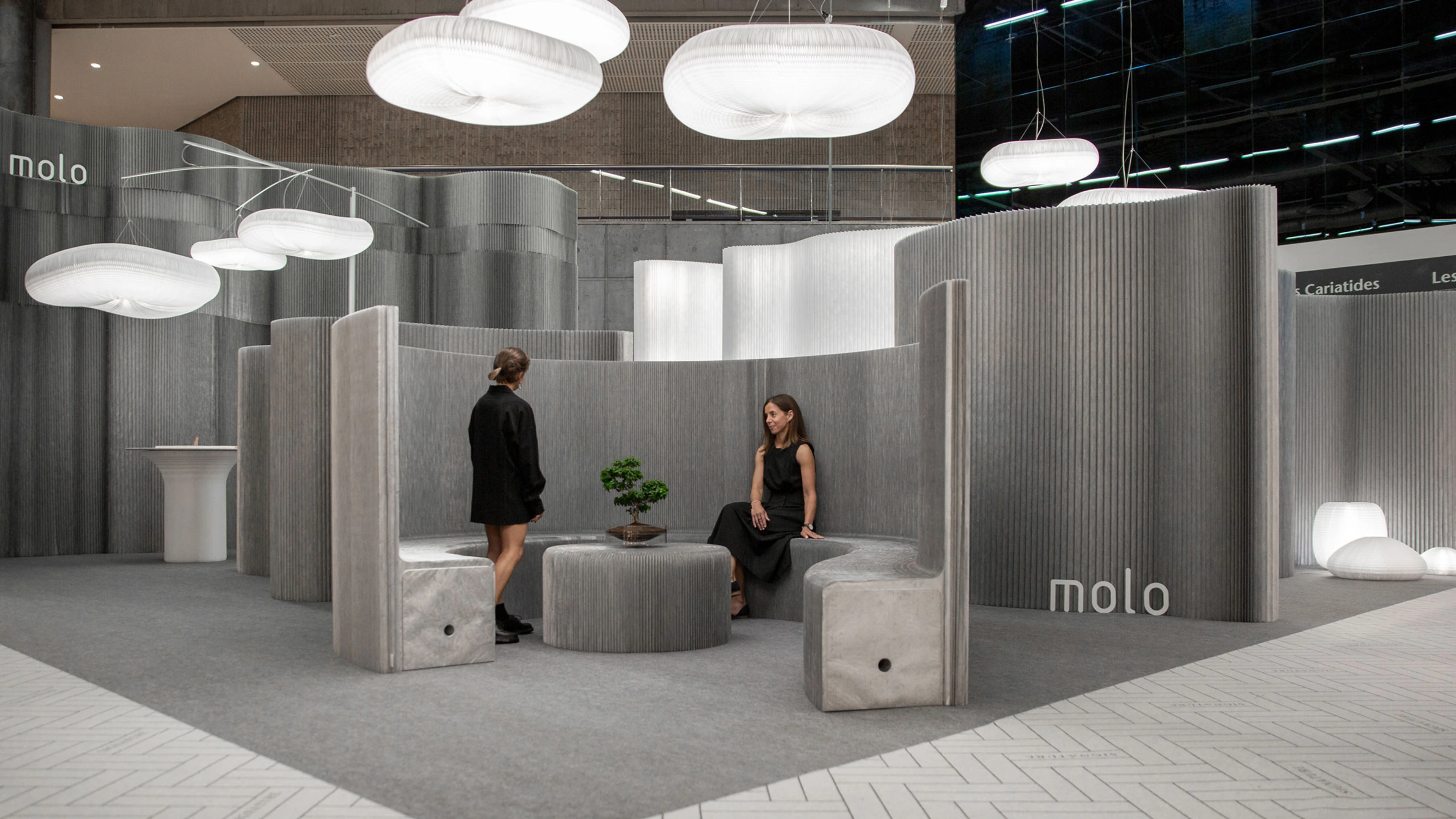 aluminum textile partition walls - cloud pendant lighting
