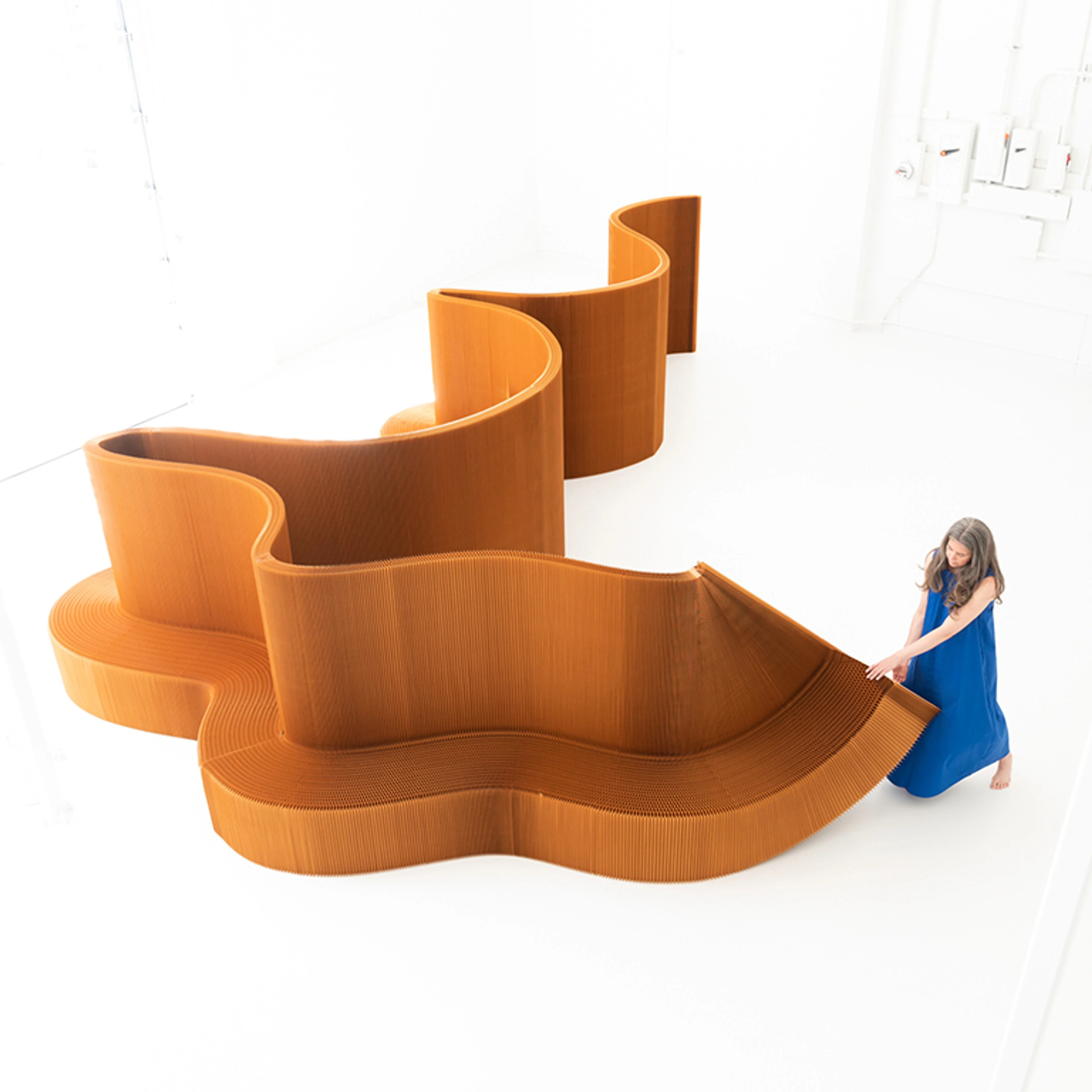 benchwall, paper furniture, meeting room, and flexible acoustic