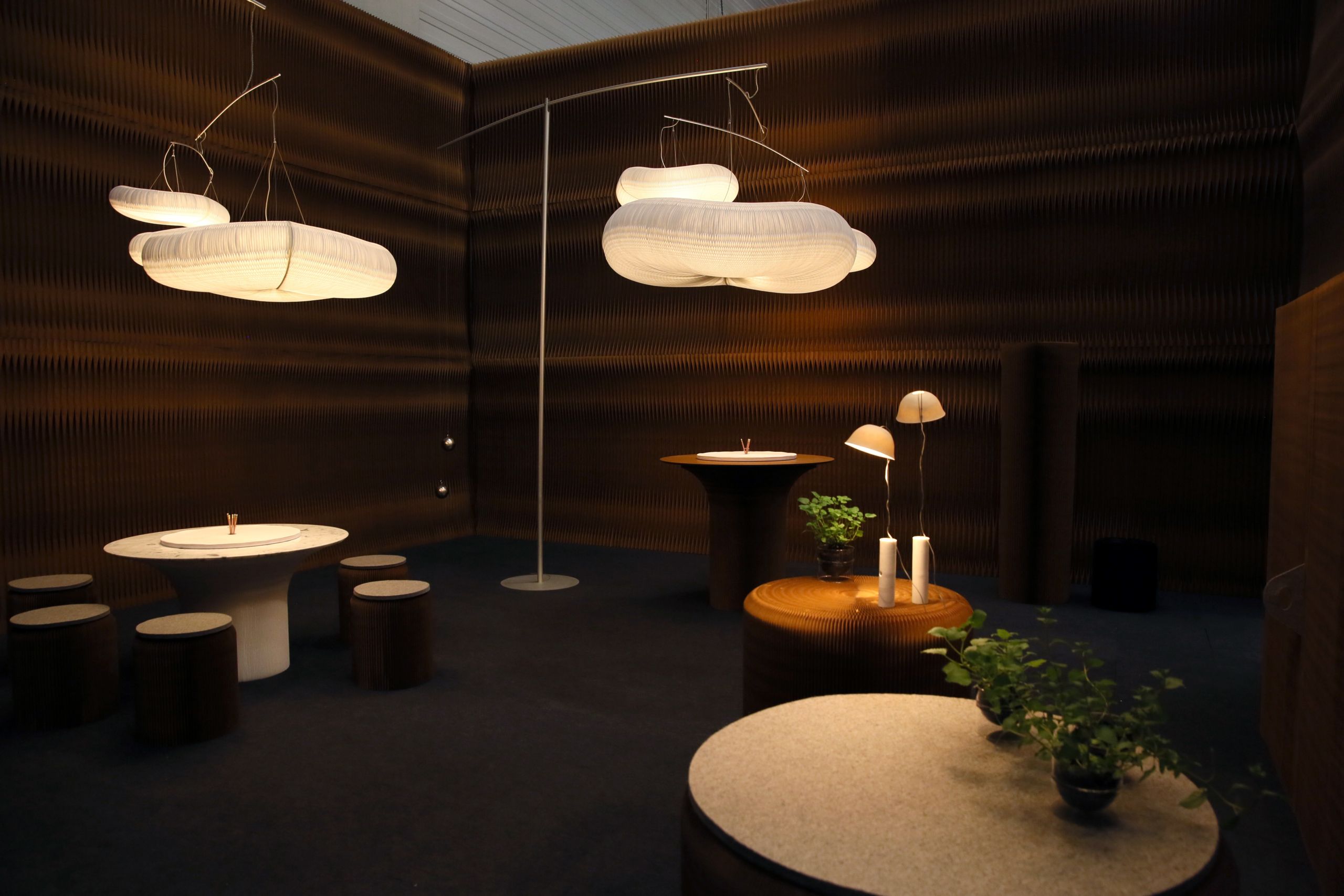 paper accordion seating, furniture and lighting by molo - molo's installation at Orgatec 2016