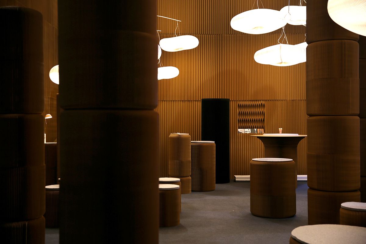 paper lighting, paper stools and modular paper furniture - molo's installation at Maison & Objet, 2016