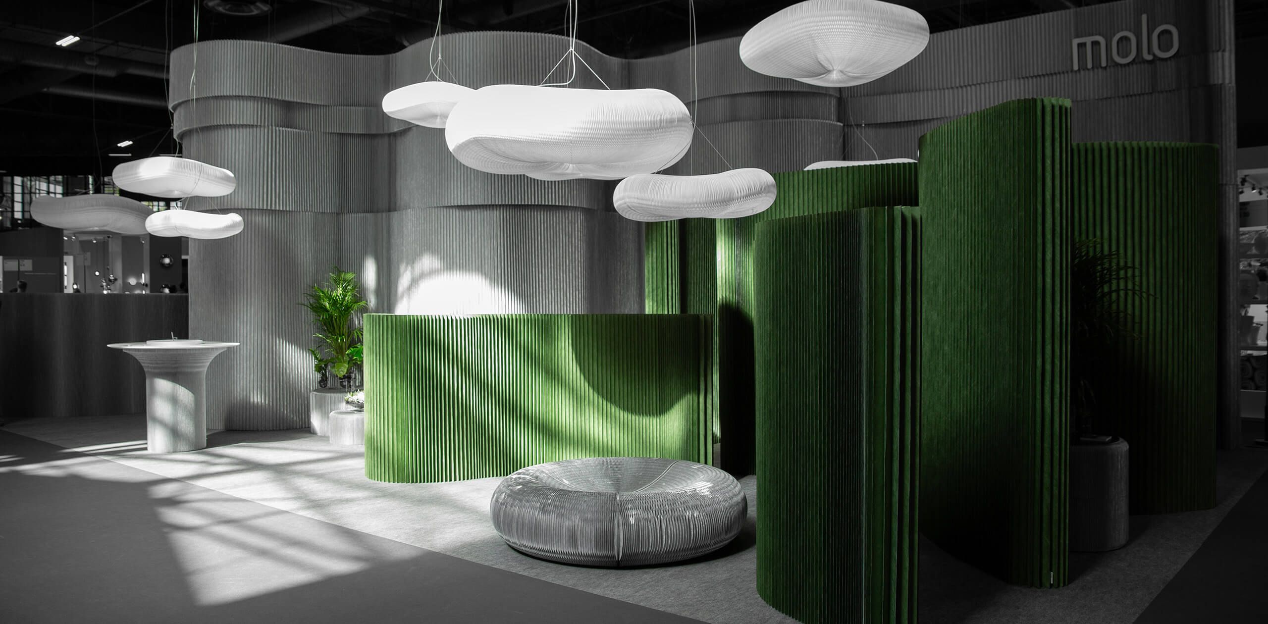 green and aluminum temporary walls - acoustic partitions orgatec cologne 2024