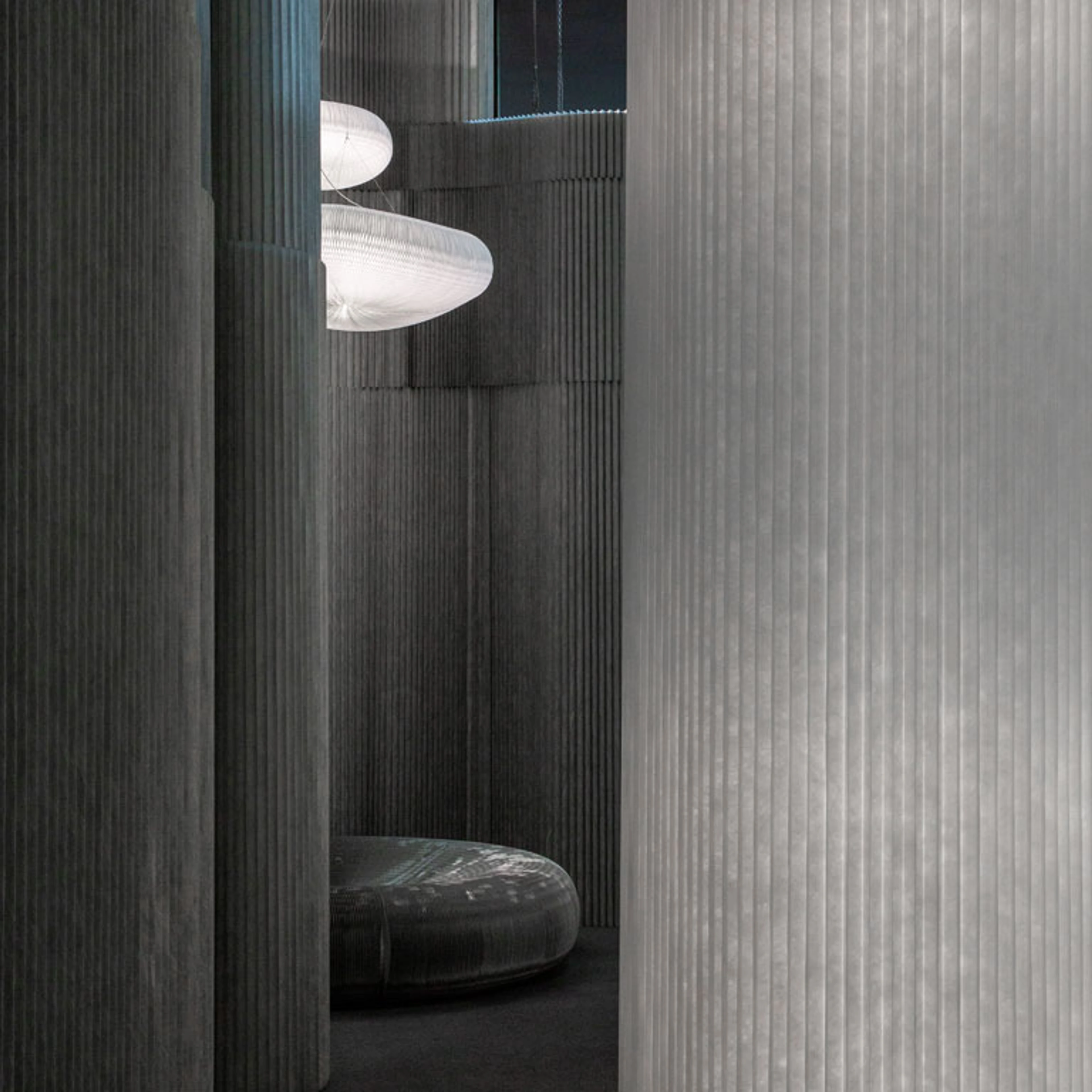 aluminum partition wall, furniture, cloud lighting by molo - imm cologne 2020