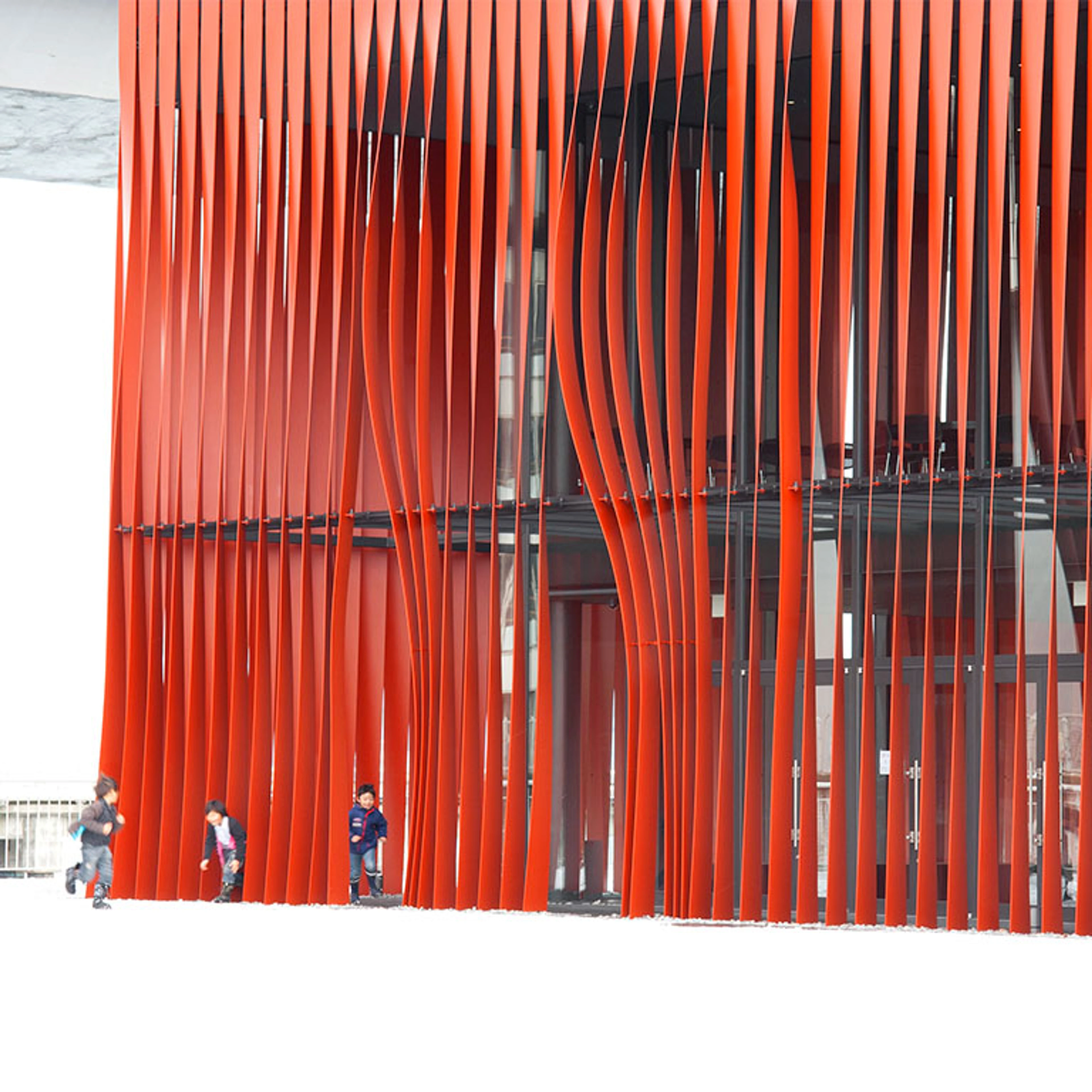 snow near Nebuta House facade - paper furnishing and design Japan