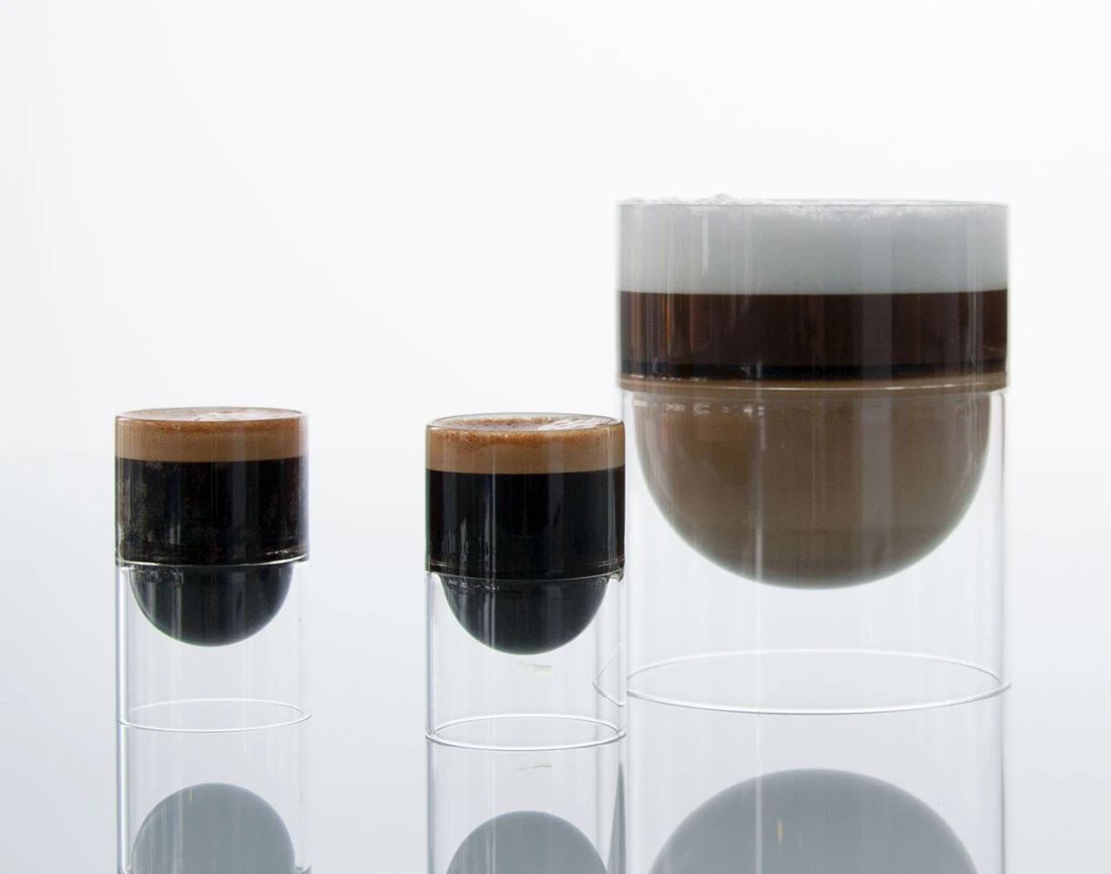 cappuccinos and espresso in float liqueur glasses / float tea cups