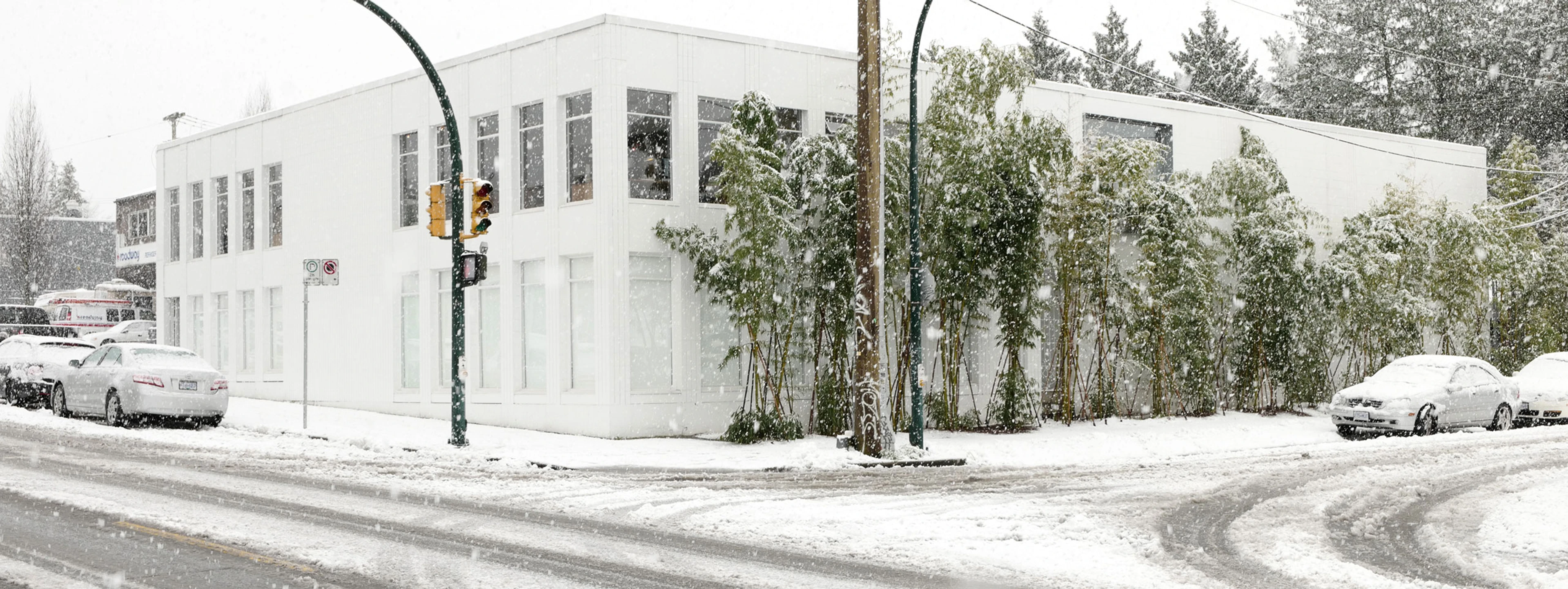 modern building design in snow