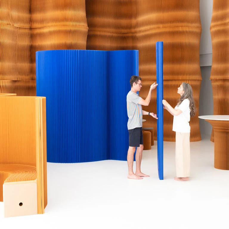 Mobile Acoustic Wall Partitions by molo | blue and brown colours