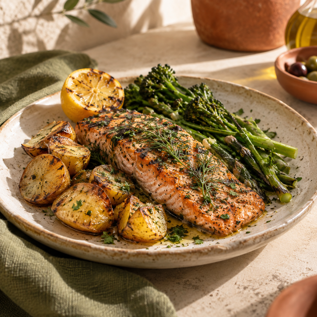 Lemon-Herb Salmon — illustrative AI-generated menu photograph