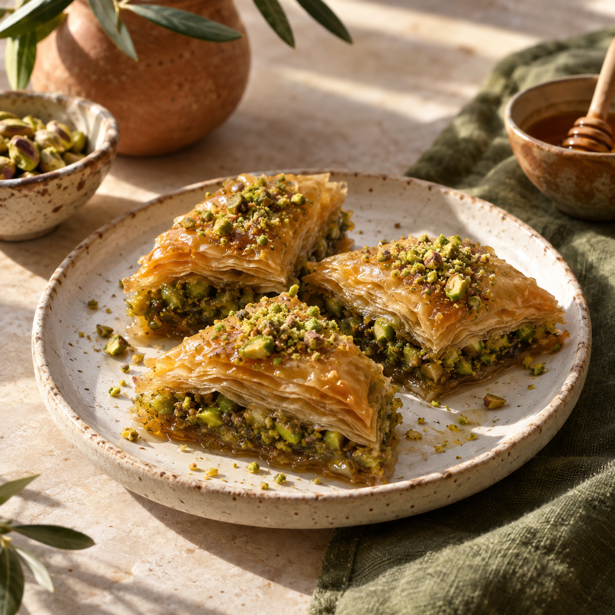 Pistachio Baklava — illustrative AI-generated menu photograph