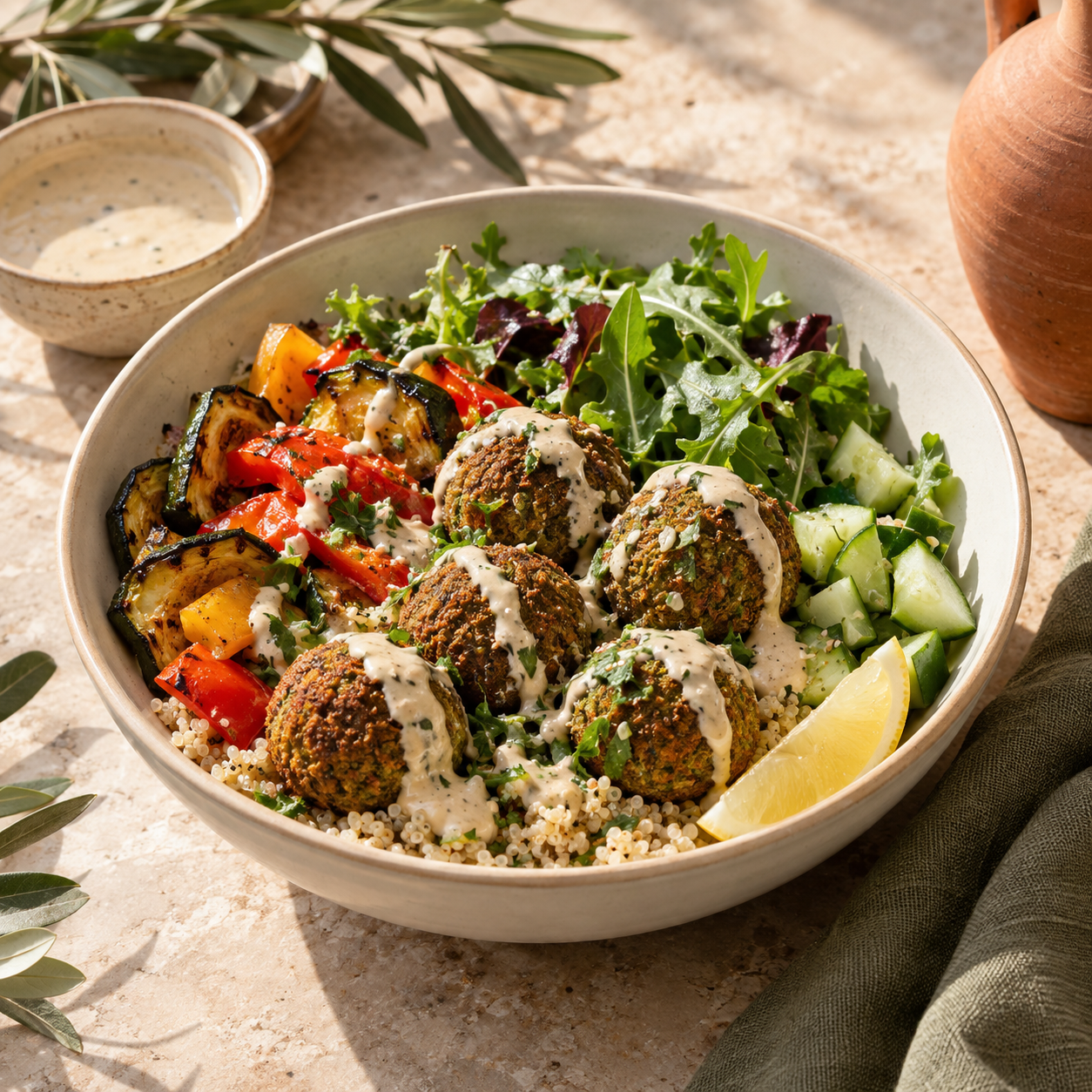 Falafel Grain Bowl — illustrative AI-generated menu photograph