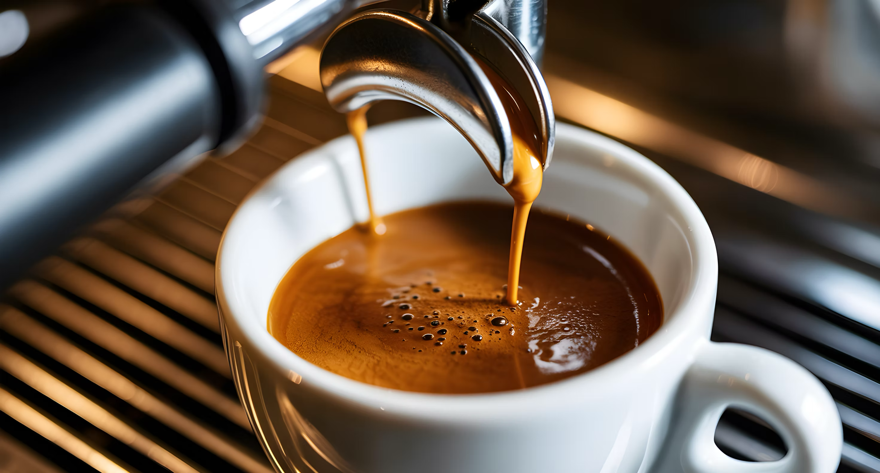 Espresso pouring into a white cup