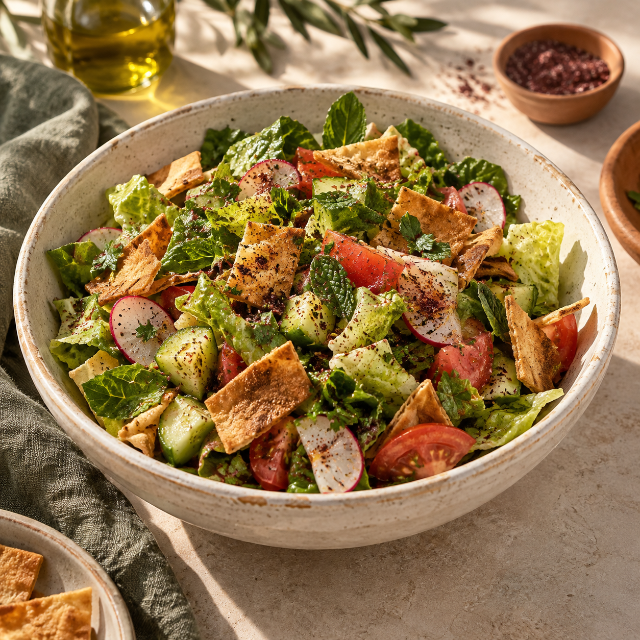 Fattoush — illustrative AI-generated menu photograph
