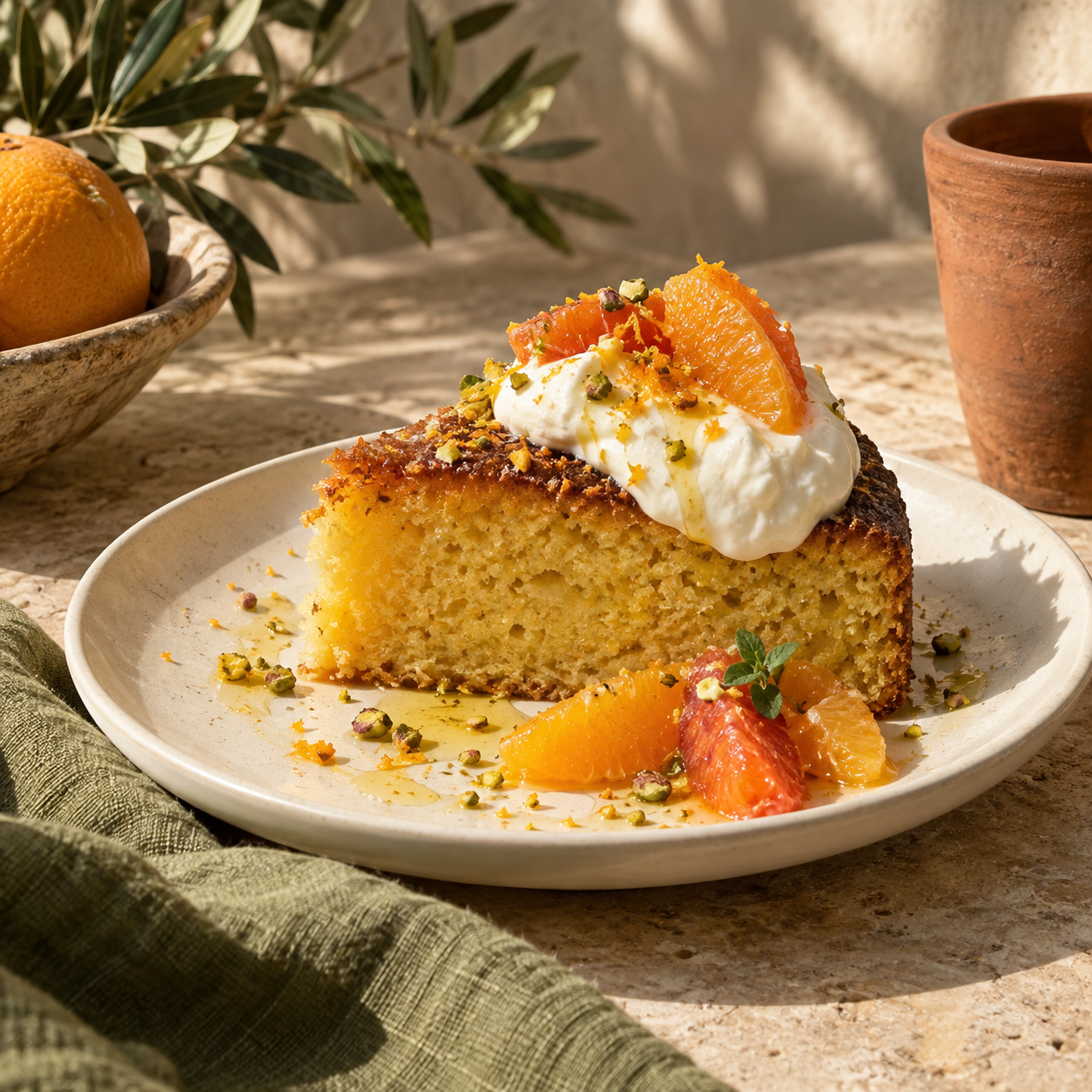 Orange Olive Oil Cake — illustrative AI-generated menu photograph
