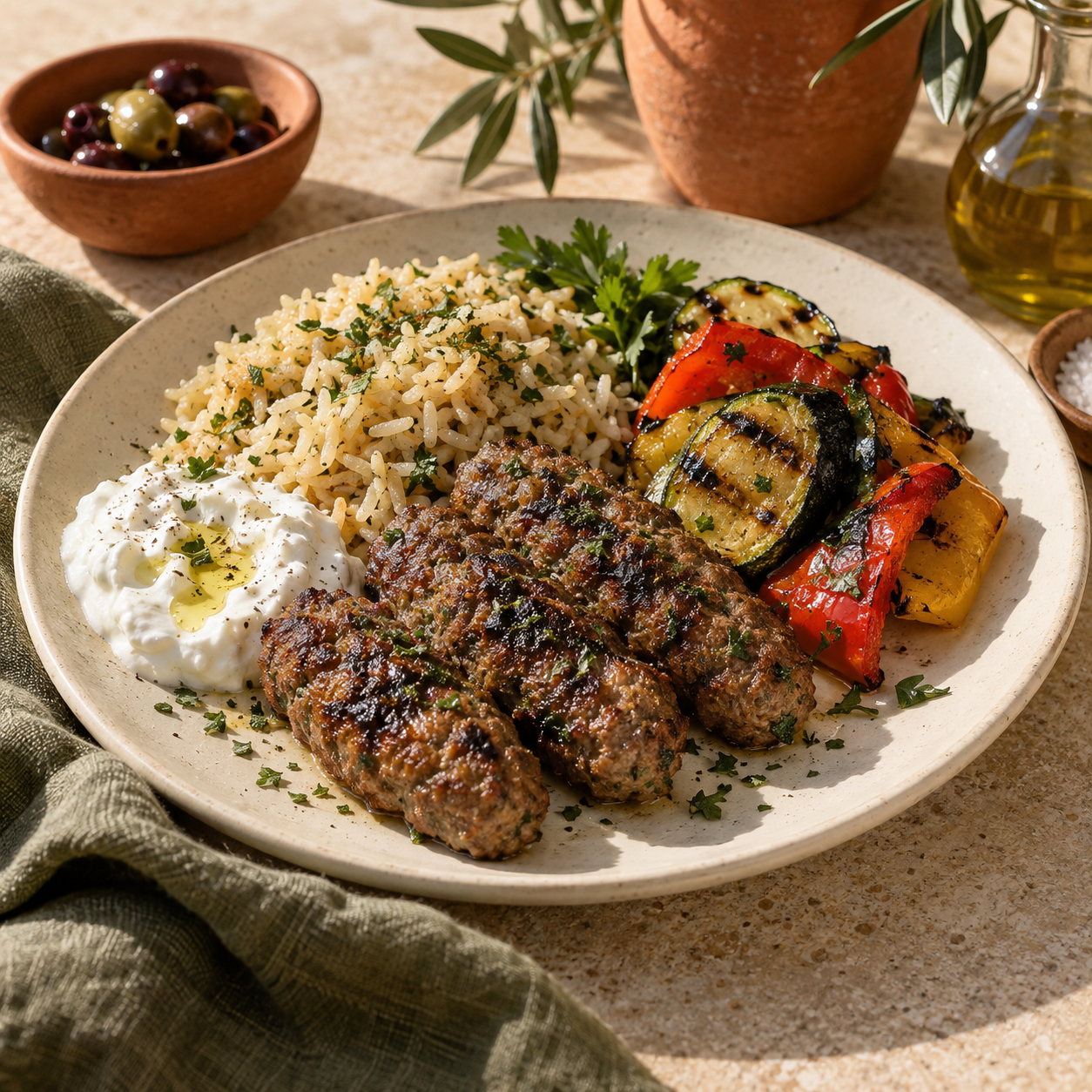 Lamb Kofta Plate — illustrative AI-generated menu photograph