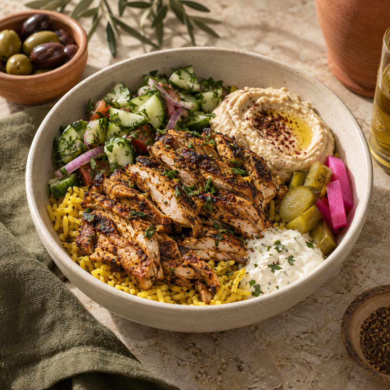 Chicken Shawarma Bowl — illustrative AI-generated menu photograph