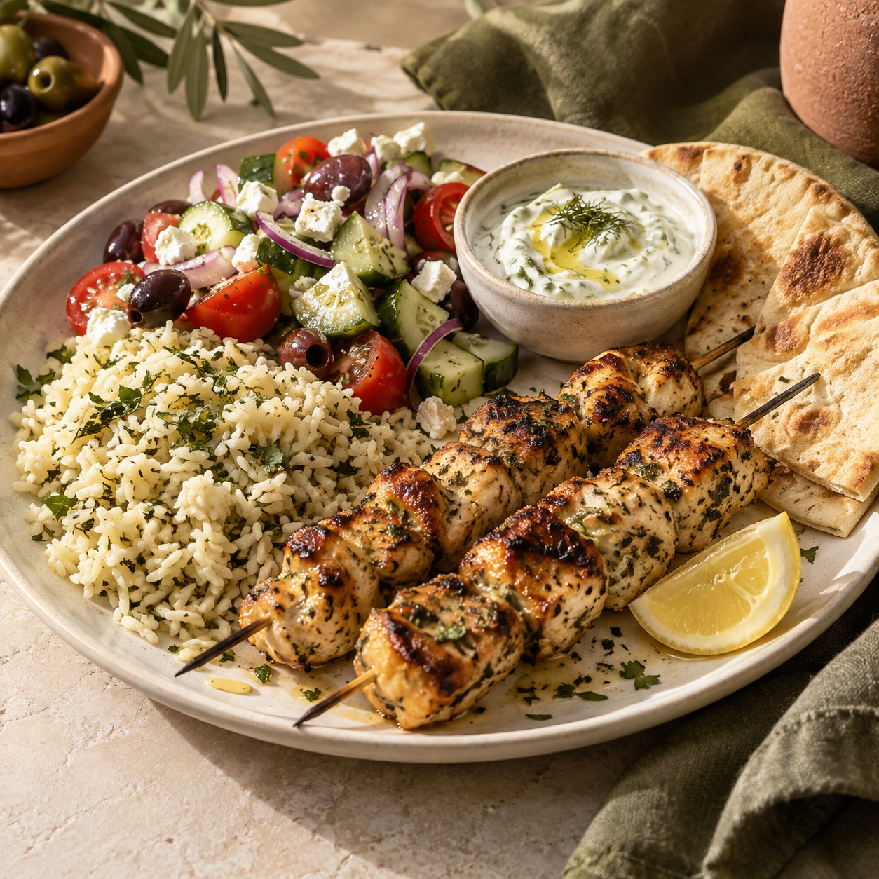 Chicken Souvlaki — illustrative AI-generated menu photograph