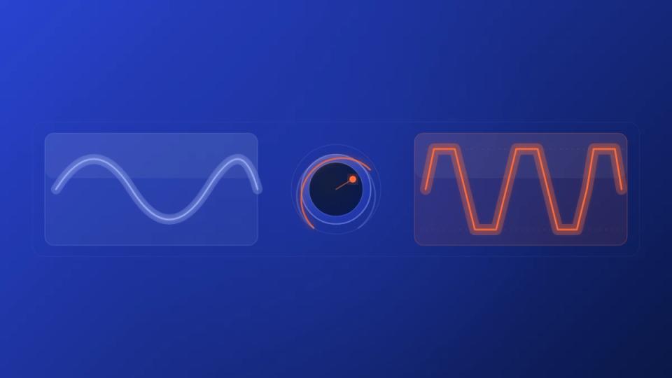 Clean sine wave processed through distortion knob producing clipped waveform