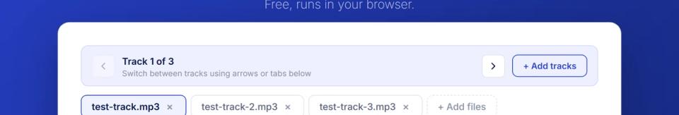 Multi-file tab bar showing three tracks loaded with navigation arrows and Add tracks button