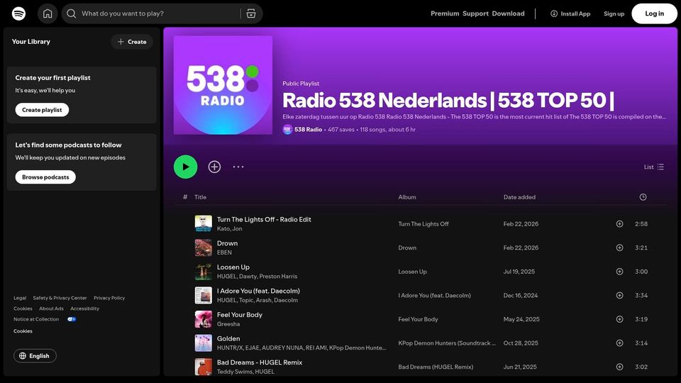 538 TOP 50, Radio 538 (Spotify playlist)