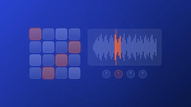 Drum and bass sample pack with drum pads and audio waveform