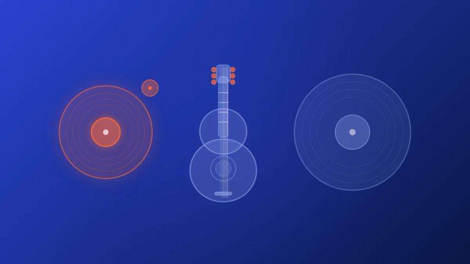 Indie music definition - vinyl record and guitar illustration
