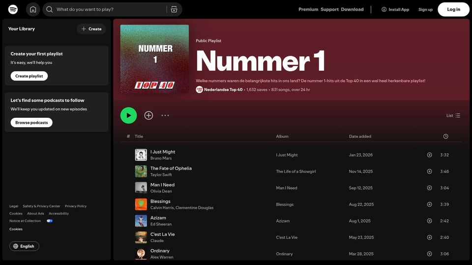 Nummer 1, Nederlandse Top 40 (Spotify playlist)