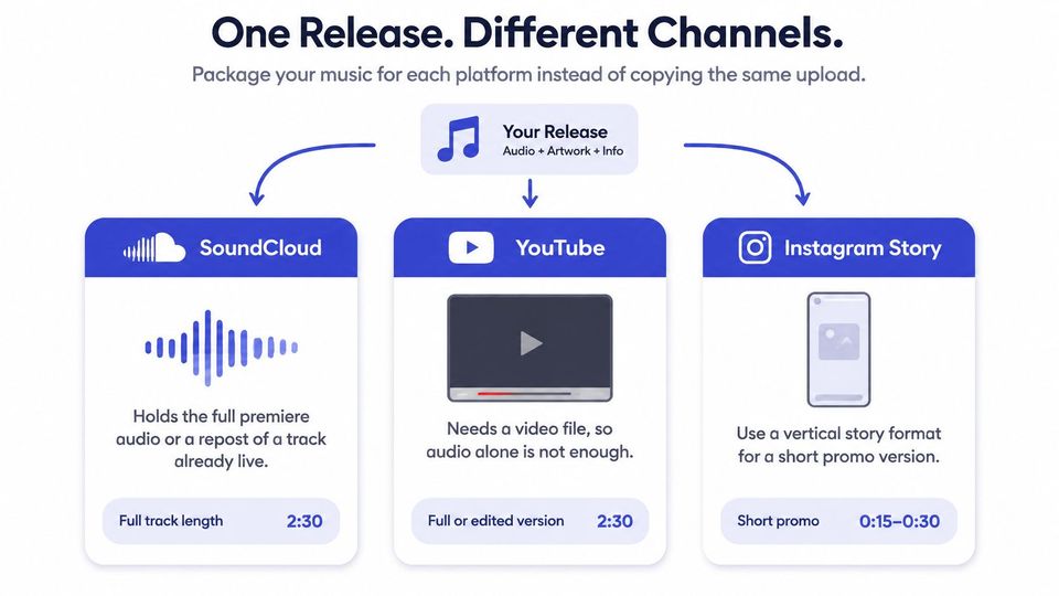 A diagram illustrating how to package a single music release for different social media and streaming platforms.