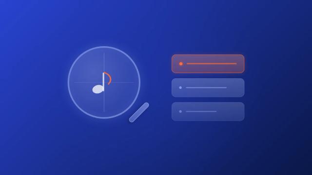 Music genre finder tool with magnifying glass and music note