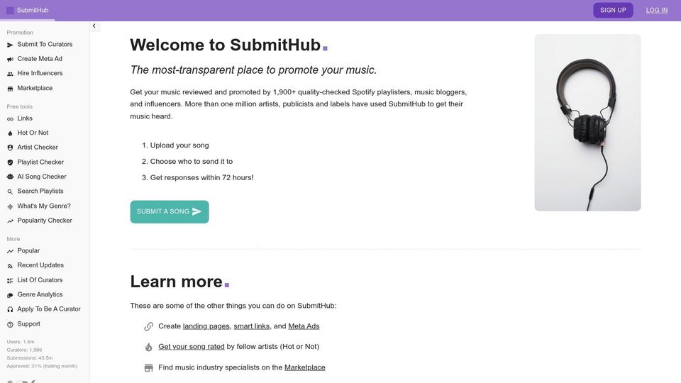 SubmitHub music submission platform interface