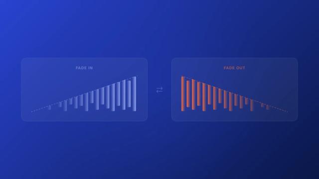 Audio fade in and fade out waveform visualization
