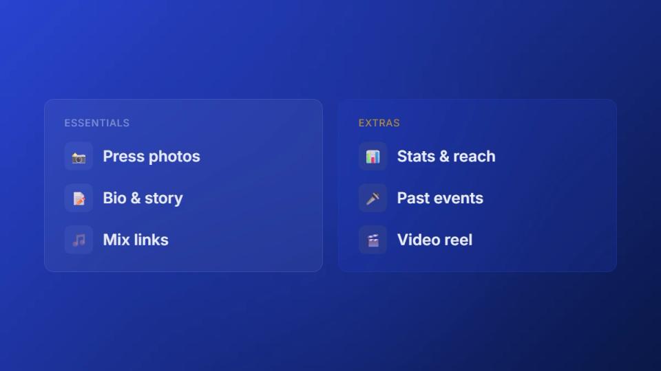 DJ press kit essentials and extras checklist