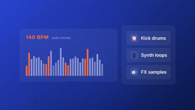 Hard techno sample pack waveform visualization with BPM and audio elements