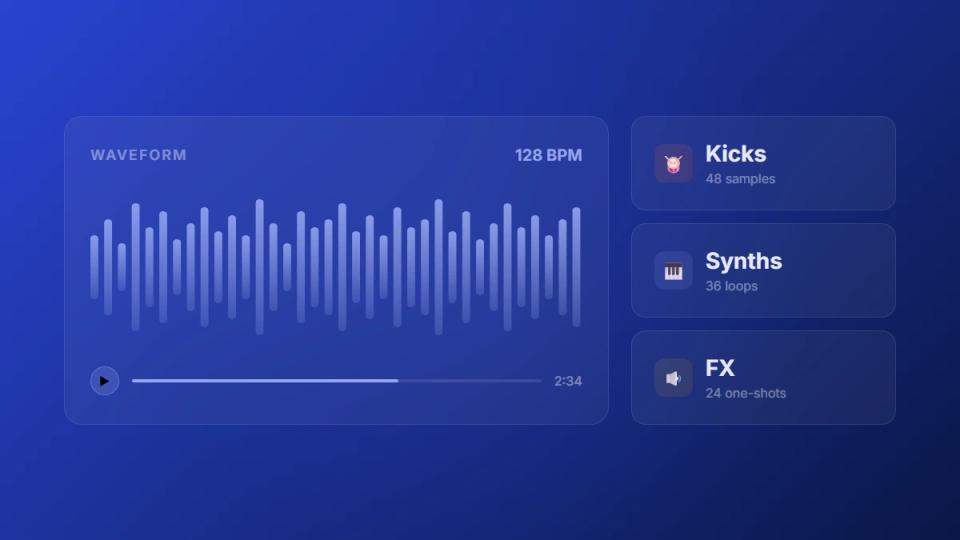Techno samples pack with kicks synths and FX categories