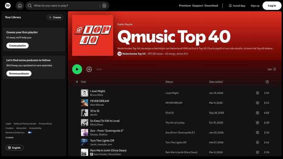 Qmusic Top 40, Official Dutch Top 40 (Spotify playlist)